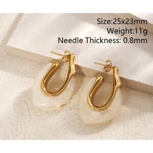 Stylish Women's U-Shape Hoop Earrings 18K Real Gold PVD Coated Stainless Steel